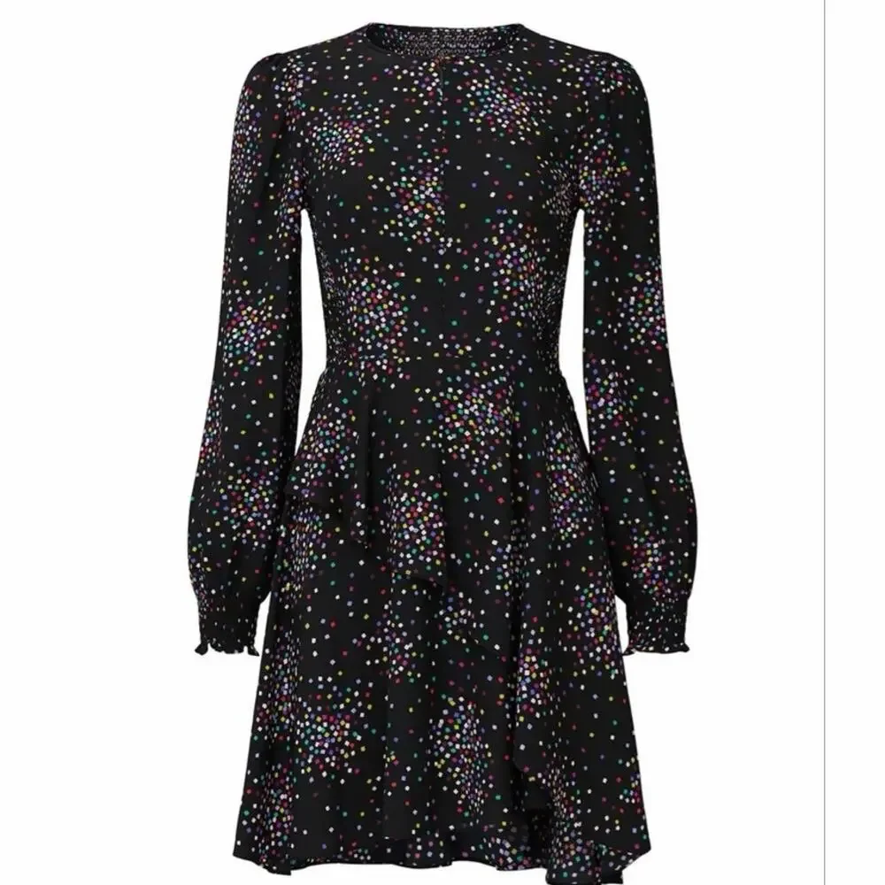 Kate Spade Confetti Pop Smocked Midi Dress Black Multicolor Cheer Size 4